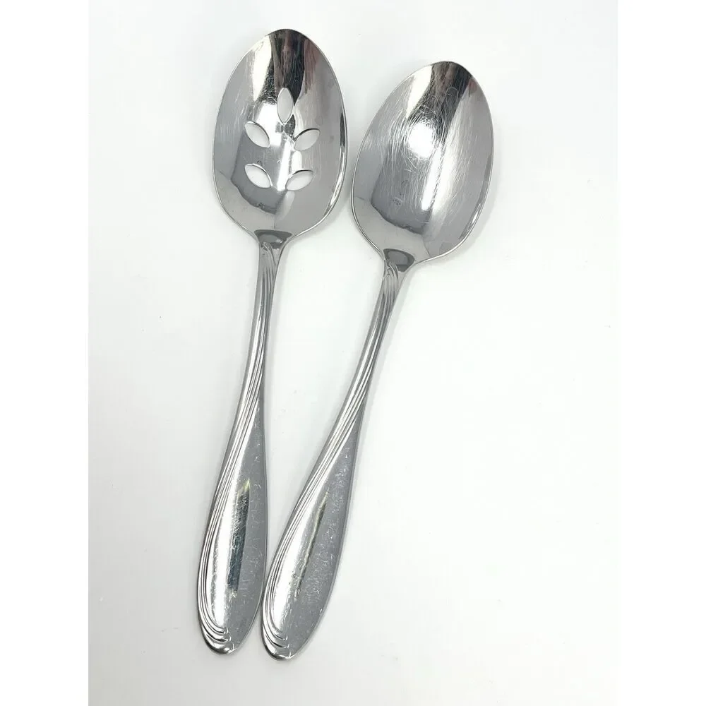 Oneida Camber Cresta Windswept Scroll Serving Spoon 8.5” Fork 8.75” Set Of 2